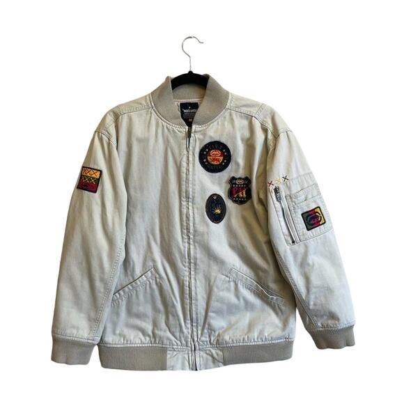 Ecko Unlimited Other - Vintage Ecko Unltd L cream varsity jacket patchwork pockets puffer